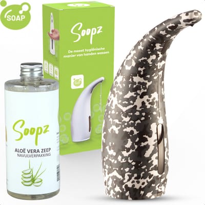 Soopz Automatische Zeepdispenser – Donker Camouflage – Dark Camo Classic – Zeeppompje met Bewegingssensor – Met Aloë Vera Zeep