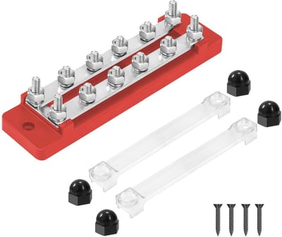 Stroomverdelerblok 12V-48V, 150A, 2-weg met M6-klembouten voor auto en boot