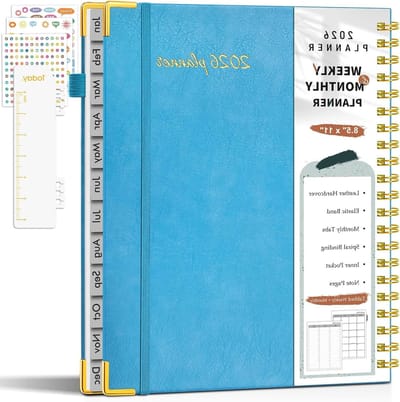Agenda 2025 - Weekplanner Maandplanner - Afspraken Plannen - Leer Hardcover - 21.6 x 27.9 cm - Hemelsblauw