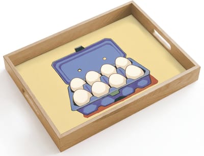 Dienblad hout 40x30 cm - Schootdienblad - Eieren - Doos - Minimalistisch - Blauw - Borrelplank rechthoek - Plateau dienbladen