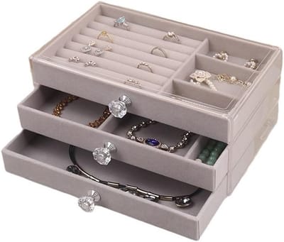 Sieraden Organisator - Acryl Doos - Sieraden Opbergen - Transparant Ontwerp - 24 x 14 x 10.5 cm - Grijs