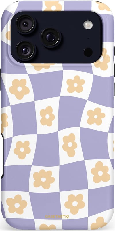 Casetastic hoesje geschikt voor Apple iPhone 17 Pro Max - MagSafe - Dubbellaagse bescherming - Kronkelende madeliefjes - Fashion Case - Wit Zand Lavendel