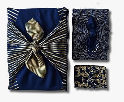 Herbruikbaar cadeaupapier set - Milieuvriendelijke stof - Cadeaus inpakken - Gerecycled katoen - 3 maten - Middernachtblauw