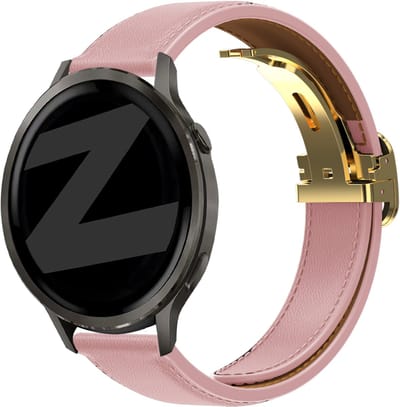 Bandz Leren 'D-Type' bandje geschikt voor Garmin Vivoactive 6 / 5 / 3 / Vivomove / 3 / HR / Style / Luxe / Sport / Trend / Forerunner 645 / 570 / 245 / 170 / 165 / 70 / 55 / Venu / SQ / SQ2 / 2 Plus / Approach S12 / S40 / S42 / S44 / S50 - Roze
