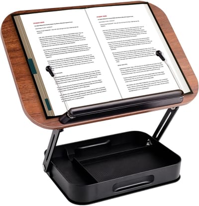 Dailygoods - Boekenstandaard om te lezen, 360° draaibare boekenhouder, verstelbare kookboekhouder voor handsfree lezen, opvouwbare tafel-receptenboekstandaard met beschermende zijclips voor school, kantoor, keuken
