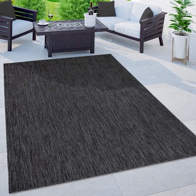 Flycarpets Veniro Effen Binnen en Buitenkleed Antraciet - 140x200 cm - Laagpolig Vloerkleed Buiten - Tuinkleed / Tuintapijt