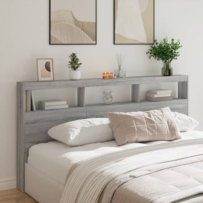 vidaXL - Hoofdbordkast - met - LED-verlichting - 200x17x102 - cm - grijs - sonoma