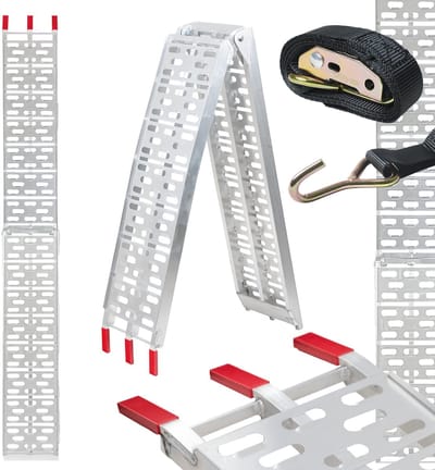 Oprijplaat - Opvouwbaar & Aluminium - Lengte 228 cm - Belastbaar tot 340 kg - Geperforeerd Anti-slip - Grijs