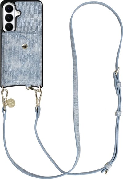 AVY Hoesje geschikt voor Samsung Galaxy S26 Plus | Met Koord en Kaarthouder | Compatibel met MagSafe | Kunstleren Case met Crossbody Koord & Wallet | Long Denim | Denim