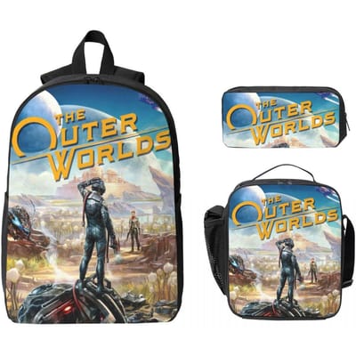 3 Stuks The Outer Worlds Cadeau Voor Game Fans Schooltassen Set voor Kinderen Pennen Etuis Rugzak Sets met Lunchbox Voor School Rugzak