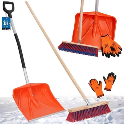 Sneeuwschep Bezem Set - Tuin Gereedschap - Winterklaar Maken - Inclusief Handschoenen - 137 cm Steel - Oranje Rood Zwart