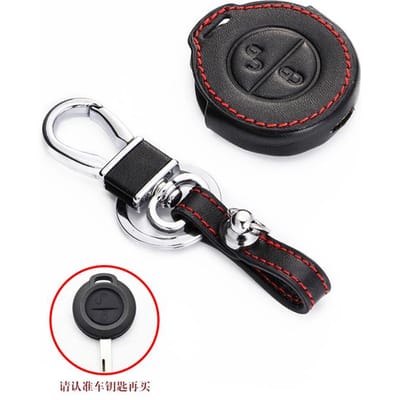 Housse Étui Porte-Clés de Voiture en Cuir Pour Mitsubishi Colt Warior Carisma Spacestar Coque de Télécommande Porte-Clés Sac à Clés Porte-Clés 2 Boutons gray