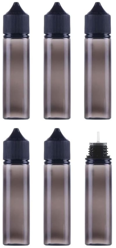 JHUBERS- Vloeibare Fles 6 x 70 ml - Penvormig Ontwerp - Zwarte Schroefdeksel - Geschikt voor Vaatwasser - Grote Opening 30 mm - Voor Olie/Lijm/Verf - Flesje