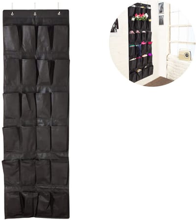 QTTVBTNA -Hangende Schoenenorganizer met 24 Grote Meshvakken – Deur Opbergtas voor Schoenen – Ruimtebesparende Over-de-Deur Opberger voor Kast, Slaapkamer of Gang – Zwart