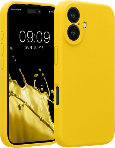 kwmobile telefoonhoesje geschikt voor Apple iPhone 16 - TPU backcover met siliconen coating - Smartphone case in stralend geel