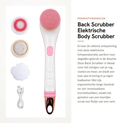 Dailygoods - Back Scrubber - Elektrische Body Scrubber - Ontspannende Doucheborstel - Roze - Siliconen Borstelhoofden - Geschikt voor Diepe Reiniging...