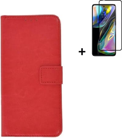 MoDo hoesje Geschikt voor Motorola Moto G82 - Kunstleer Book Case - Rood hoesje met full screenprotector
