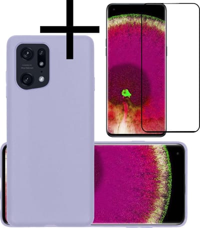 Hoesje - Met Screenprotector - Geschikt voor OPPO Find X5 - Sterk & Shockproof - Back Cover - Siliconen Case - Telefoon Hoes - Lila