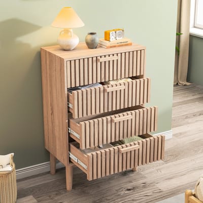 Ladekast met 4 lades – Massief houten kast – 60 x 34 x 91 cm – Opbergkast voor slaapkamer of woonkamer
