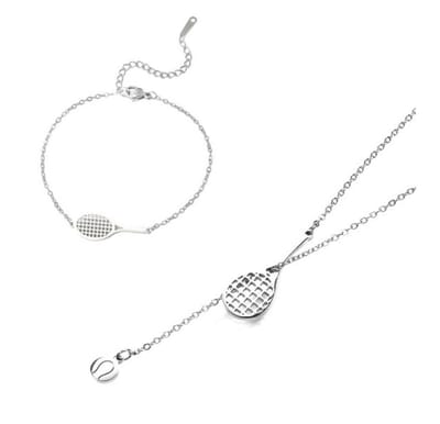 SportPresent® - Sieradenset - Tennis - Padel - Ketting - Armband - Tennisset - Tennisracket - 925 - Tennisbal - Game Set Match - Sieradenset - Zilver kleur - Hangoorbellen - Sport - Oorbellen Tennis - Sportsieraad