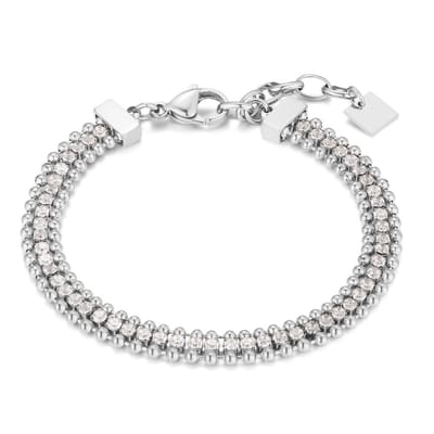 Twice As Nice Armband in edelstaal, bolletjes en steentjes 16cm+3cm