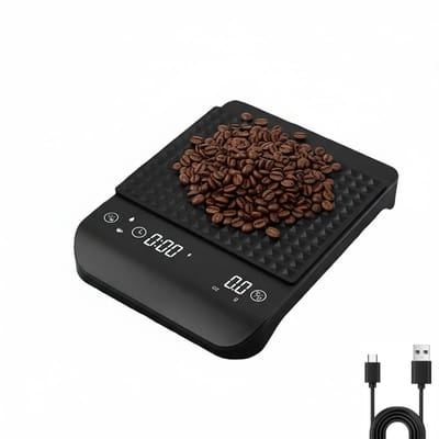 Keukenweegschaal Digitaal Oplaadbaar - Precisie 0.1g-3kg - Koffie Weegschaal - Precisieweegschaal - Weegschaal Keuken - met Ingebouwde Timer en hitte mat - Food Kitchen Scale - Barista - Zwart