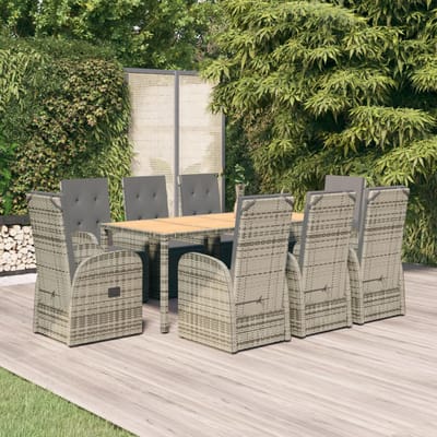 vidaXL - 9-delige - Tuinset - met - kussens - poly - rattan - grijs