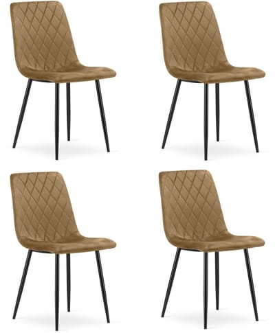 Set van 4 eetkamerstoelen TURIN - Lichtbruin fluweel - Zwarte metalen poten - Modern design