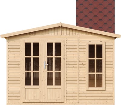 Timbela M334FB+H334FBRED - Tuinkantoor - 6,03 m² - 222x332xH232 cm - met vloer en rode dakshingles
