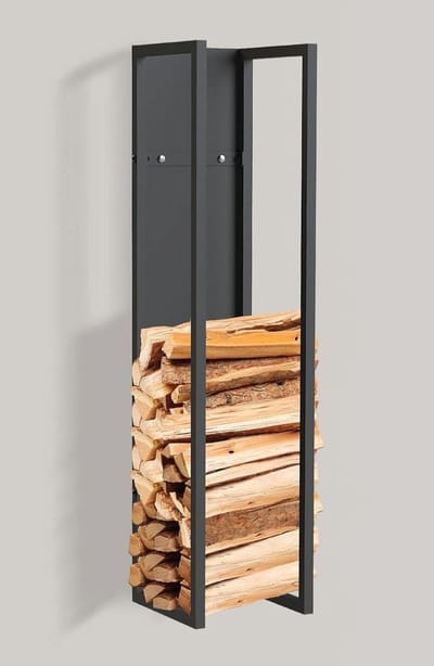 Brandhoutrek met Achterwand - Houthouder Haardhout - Haardhout Opslag - Gepoedercoat Metaal - 120 cm Hoog - Zwart
