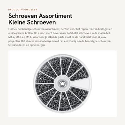 Dailygoods - Schroeven Assortiment - Kleine Schroeven - Handig Doosontwerp - 600 Stuks - Voor Horloges en Elektronische Bril - Reparatie Tool