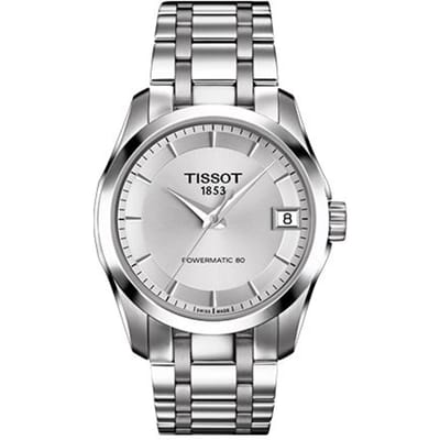 Tissot Kutu Serie Automatisch Mechanisch Uurwerk 100 Meter Waterbestendig Horloge 32 Mm Zilveren Wijzerplaat Roestvrijstalen Kast T035.207.11.031.00 Silver Dial white