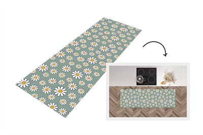 Keukenloper 150x50 cm - Keukenmat vinyl Patronen - Vintage - Bloemen - Madelief - Keukenmatten loper - Keuken vloerkleed tapijt