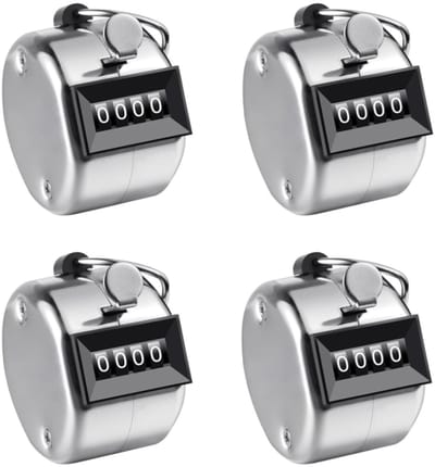 Dailygoods- Handteller 4-Cijferig - Mechanische Klikker - Duurzaam Metaal - Lichtgewicht - 4 Stuks - Geschikt voor Sport en Evenementen - Teller