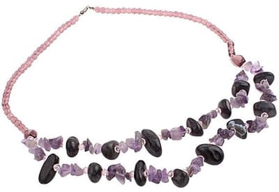 Edelstenen ketting Double Amethyst - amethist - sterling zilver (925) - paars - roze - zilver - layerketting - luxe sieraden zakje - dames ketting - paarse ketting