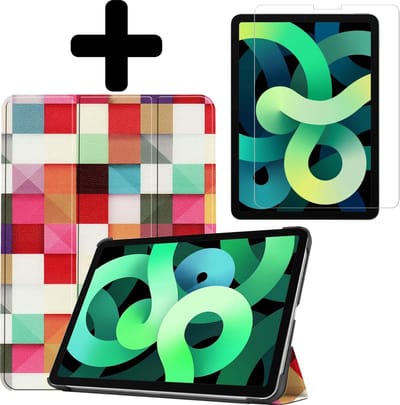 Hoes - Geschikt voor Apple iPad Air 4 (2020) - 10.9 inch - 4e Generatie - Met Screenprotector - Trifold Bookcase - Hard Cover - Hardcover Book Case - Tablet Hoesje - Blokken