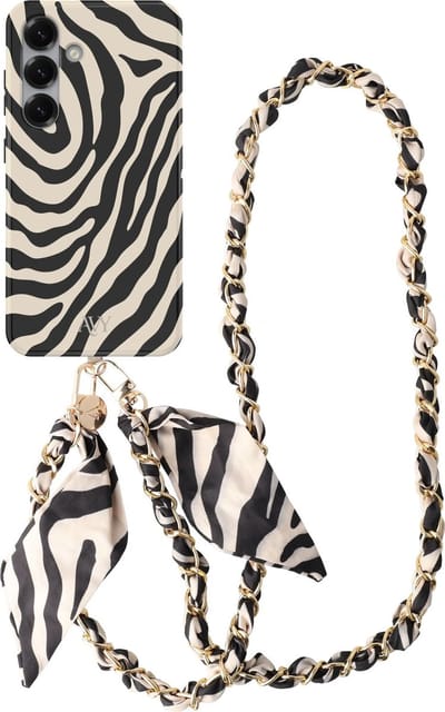 AVY Hoesje Met Telefoonkoord | Geschikt voor Samsung Galaxy S25 | Compatibel met MagSafe & Qi2 | Hard Shell Back Cover | Stijlvol Bijpassend Koord Crossbody (120CM) | Serengeti Zebra