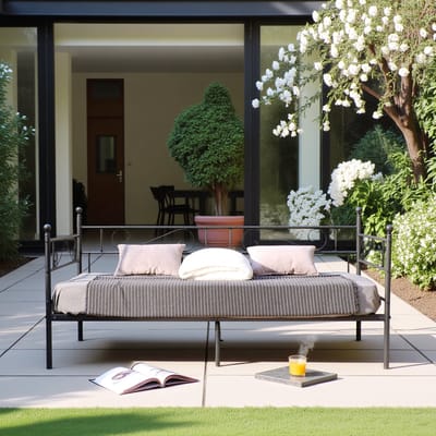 EGGREE Eenpersoonsbedframe van metaal - Smeedijzeren slaapbank - Geen lattenbodem nodig - voor matrassen van 90 x 190 cm - Zwart