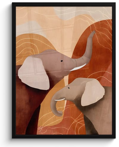 Poster in lijst - Fotolijst 50x70 cm - Posters - Olifanten - Oranje - Abstract - Posterlijst zwart - Decoratie - Wanddecoratie woonkamer - Muurdecoratie slaapkamer
