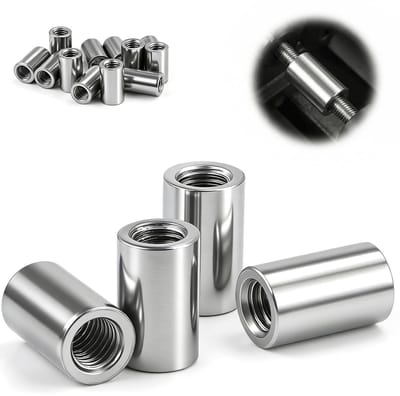 Lange moeren M8 x 12 x 30 mm, roestvrijstalen verbindingsmoeren voor schroefdraad, V2A binnendraad, koppelingsmoer en afstandsmof, 8 stuks