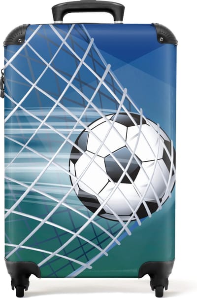 NoBoringSuitcases.com® - Kinderkoffer jongen voetbal - Kindertrolley jongens - Handbagage koffer lichtgewicht - Reiskoffer trolley kind - Rolkoffer met wieltjes - Past binnen 55x40x20 en 55x35x25