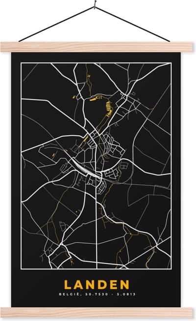 Posterhanger incl. Poster 40x60 cm - Schoolplaat - Landen - Plattegrond - Stadskaart - Goud - Kaart - Textielposter - Blanke latten - Stadskaart