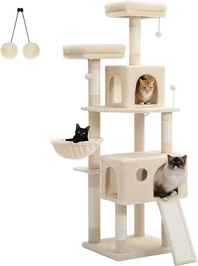 Kattenu PawMansion - Stevige krabpaal voor grote katten - Grote krabpaal voor zware katten - Beige