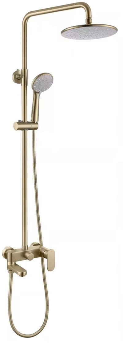 Hudor Douchepaneel Geborsteld Goud - Douchekolom met Thermostaatkraan - Regendouche en Handdouche - Premium Messing SC008 Scamandre Collectie