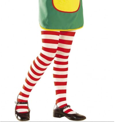 Carnaval verkleed panty - Gestreept - rood/wit - Meisjes - Heksen of Pipi Langkous panty - 70 denier 110/122