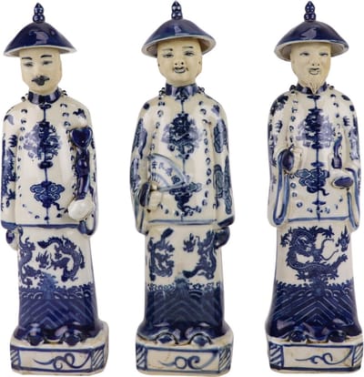 Fine Asianliving Chinese Keizers Porselein Drie Generaties Blauw Wit Handgeschilderd Set/3 B8xD6xH27cm