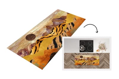 Keukenloper - Loper keuken - Tijgerprint - Goud - Marmer - 120x50 cm - Keukenloper vinyl