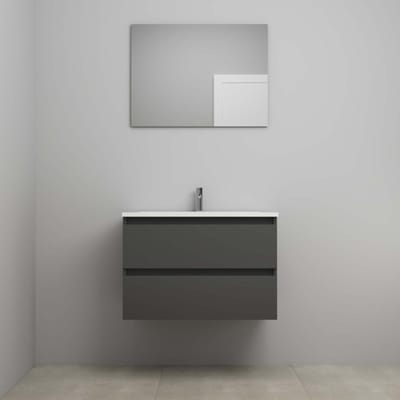 On-Line Badkamermeubelset - 80 cm - Voorgemonteerd - Acryl Wastafel - 1 Kraangat - Spiegel - Mat Antraciet