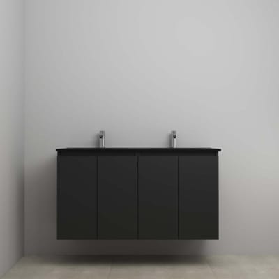 On-Line Onderkast - 120 cm - Bouwpakket - Greeploze Ladestructuur - Acryl Wastafel - 2 Kraangaten - Mat Zwart