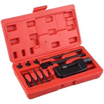 13-delige Klinknagel Reparatie Gereedschapskit met Rode Koffer Motorfiets Fiets Heavy Duty Splitter Schakel Klinknagelset Nok Aandrijfketting Breker red